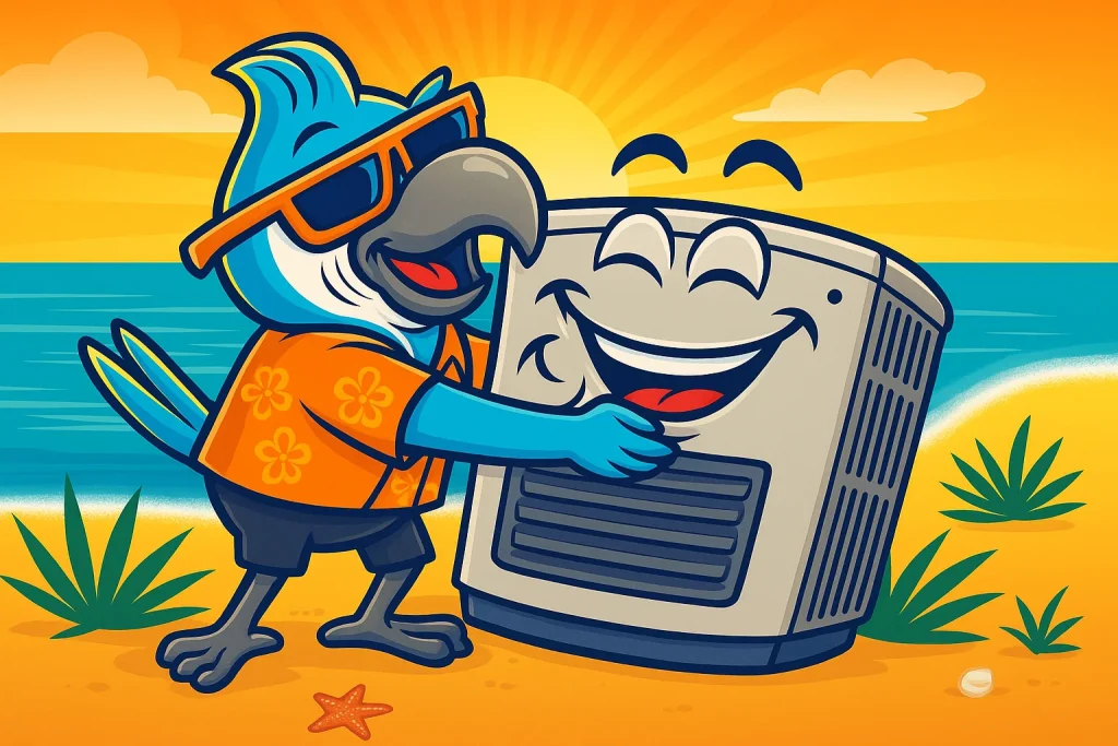An image of the TropiCool mascot, hugging in AC unit