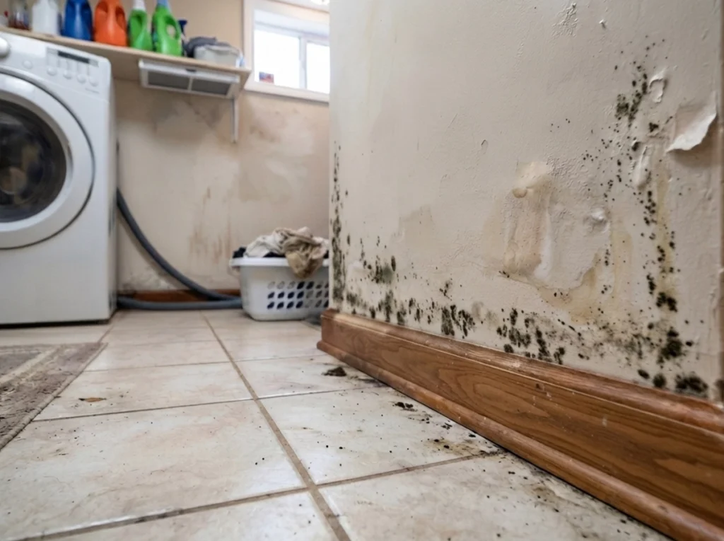 Mold growth in the laundry room of a home